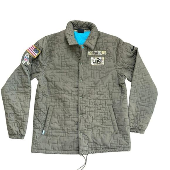 Nike Green NFL salute to service Miami Dolphins Snap Button Jacket Size large - Picture 1 of 7
